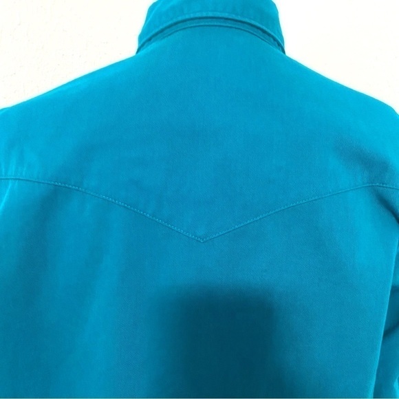 VTG Wrangler Mens Large Turquoise Button Up Long Sleeve Rodeo Cowboy Shirt - Picture 6 of 15